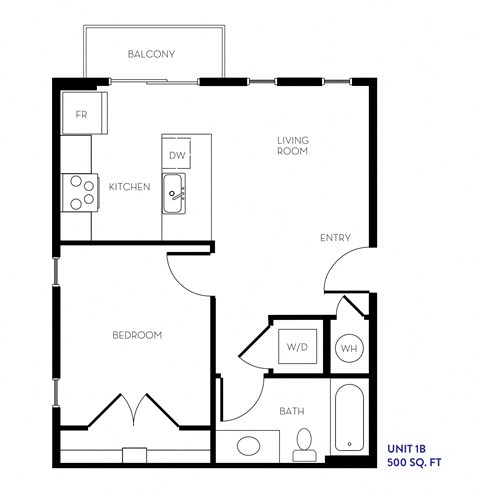 Floor plan for 1 bed, 1 bath, 547 sqft